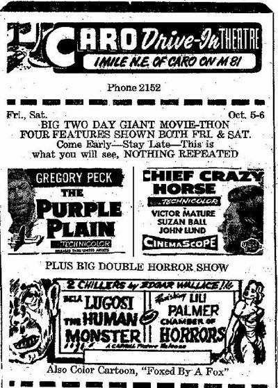 Caro Drive-In Theatre - Old Ad From James Thompson (newer photo)